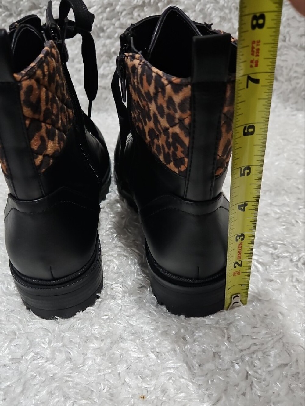 Nine West Black Lace-Up Combat Boot with Leopard Cuff - Picture 5 of 12